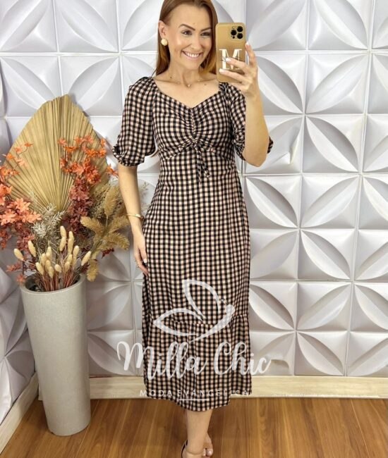 Vestido Juliana Xadrez - Preto e Rosa - Milla Chic