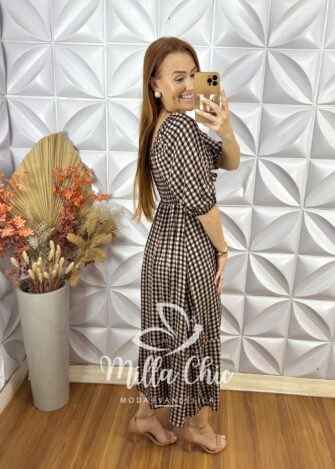 Vestido Juliana Xadrez - Preto e Rosa - Milla Chic