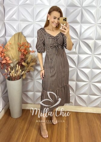 Vestido Juliana Xadrez - Preto e Rosa - Milla Chic
