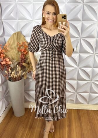 Vestido Juliana Xadrez - Preto e Rosa - Milla Chic