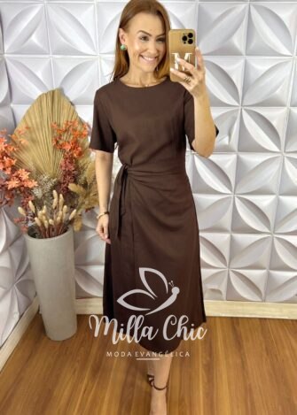 Vestido Hilda linho - Marrom - Milla Chic