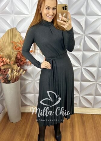 Vestido Luana Em Malha Tricot - Chumbo - Milla Chic