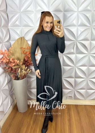 Vestido Luana Em Malha Tricot - Chumbo - Milla Chic