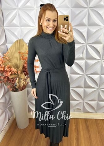 Vestido Luana Em Malha Tricot - Chumbo - Milla Chic