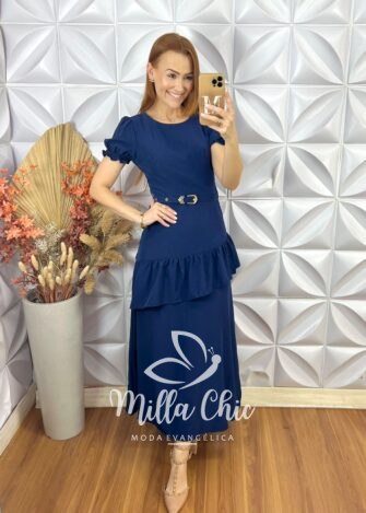 Milla Chic - millachic com br vestido mada em crepe azul 3 Vestido Mada Em Crepe - Azul - Milla Chic