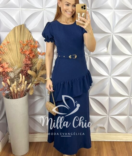 Vestido Mada Em Crepe - Azul - Milla Chic