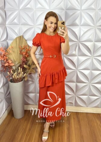 Vestido Mada Em Crepe - Laranja - Milla Chic