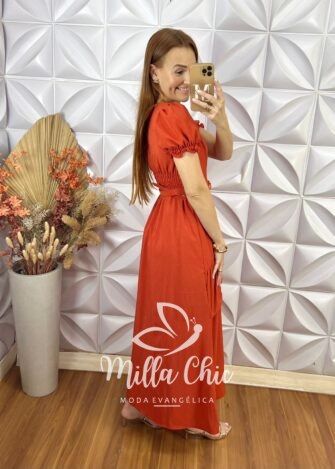 Vestido Mada Em Crepe - Laranja - Milla Chic