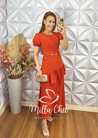 Vestido Mada Em Crepe - Laranja - Milla Chic