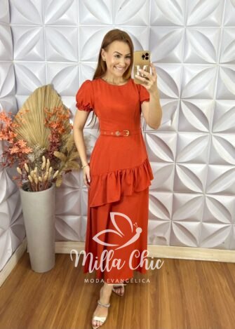 Vestido Mada Em Crepe - Laranja - Milla Chic