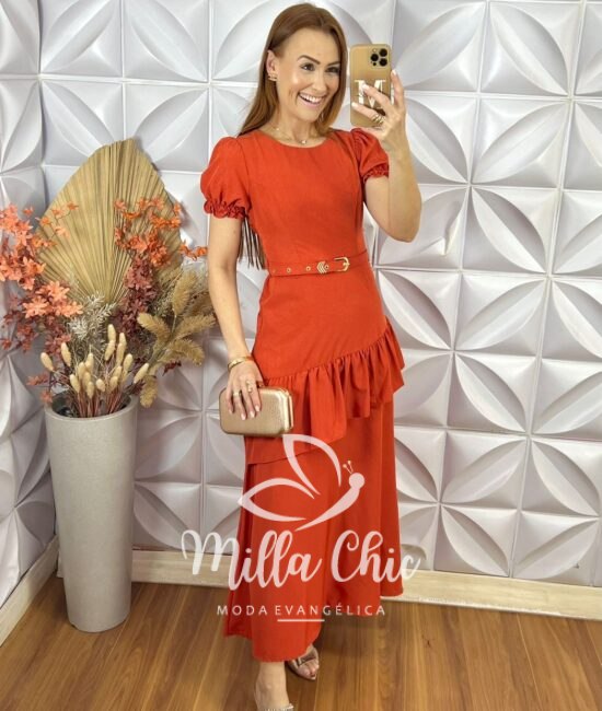 Vestido Mada Em Crepe - Laranja - Milla Chic