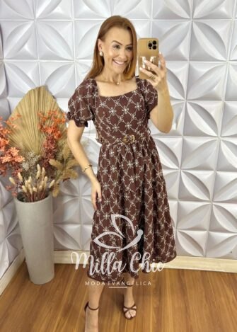 Vestido Magda Em Crepe Bordado - Marrom - Milla Chic