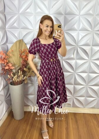 Vestido Magda Em Crepe Bordado - Roxo - Milla Chic