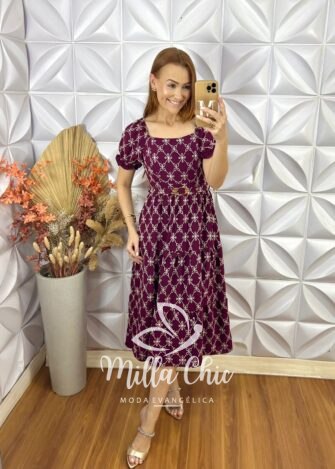 Vestido Magda Em Crepe Bordado - Roxo - Milla Chic