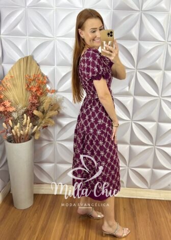 Vestido Magda Em Crepe Bordado - Roxo - Milla Chic