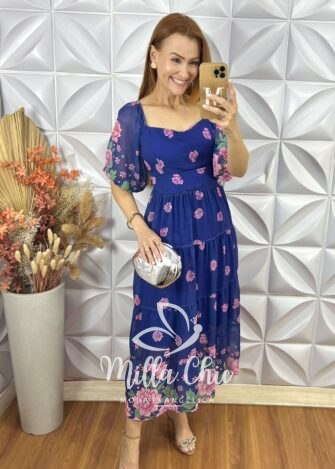 Milla Chic - millachic com br vestido mariana em chiffon azul 3 Vestido Mariana Em chiffon - Azul - Milla Chic