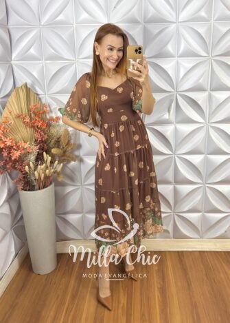 Milla Chic - millachic com br vestido mariana em chiffon marrom 4 Vestido Mariana Em chiffon - Marrom - Milla Chic