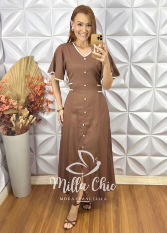 Vestido Melaine Em Linho - Areia - Milla Chic
