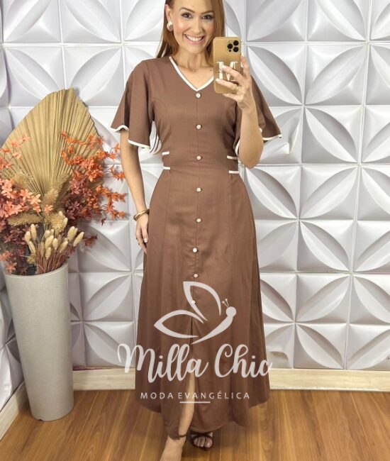 Vestido Melaine Em Linho - Areia - Milla Chic
