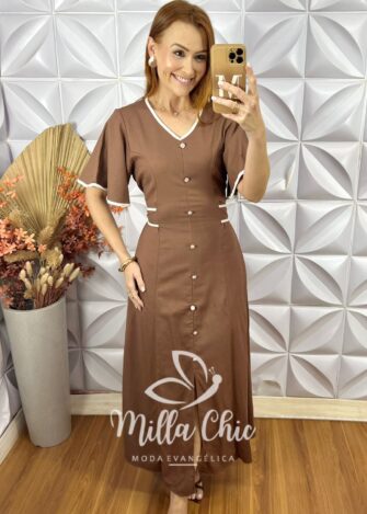 Vestido Melaine Em Linho - Areia - Milla Chic