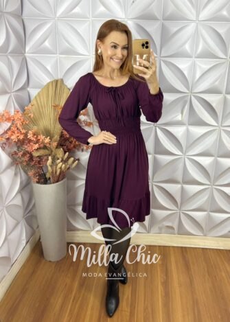 Vestido Mia Em Manga Longa - Roxo - Milla Chic