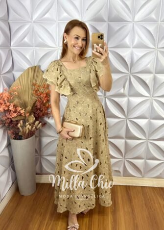Vestido Midian Em Renda Rechilieu - Nude - Milla Chic
