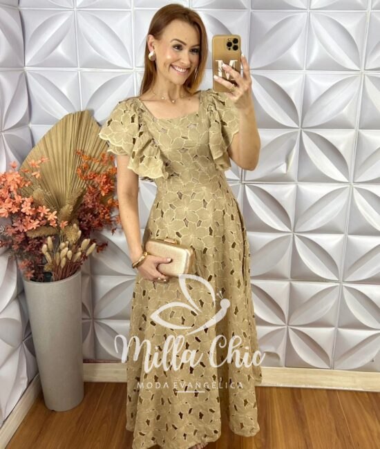 Vestido Midian Em Renda Rechilieu - Nude - Milla Chic