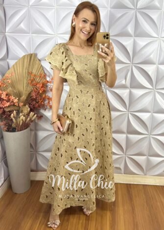 Vestido Midian Em Renda Rechilieu - Nude - Milla Chic