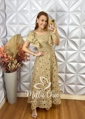 Vestido Midian Em Renda Rechilieu - Nude - Milla Chic