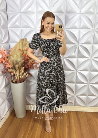 Vestido Narcisa Em Viscolinho - Preto - Milla Chic