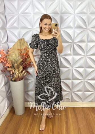 Vestido Narcisa Em Viscolinho - Preto - Milla Chic