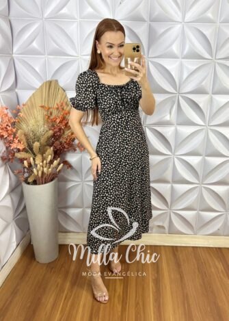 Vestido Narcisa Em Viscolinho - Preto - Milla Chic