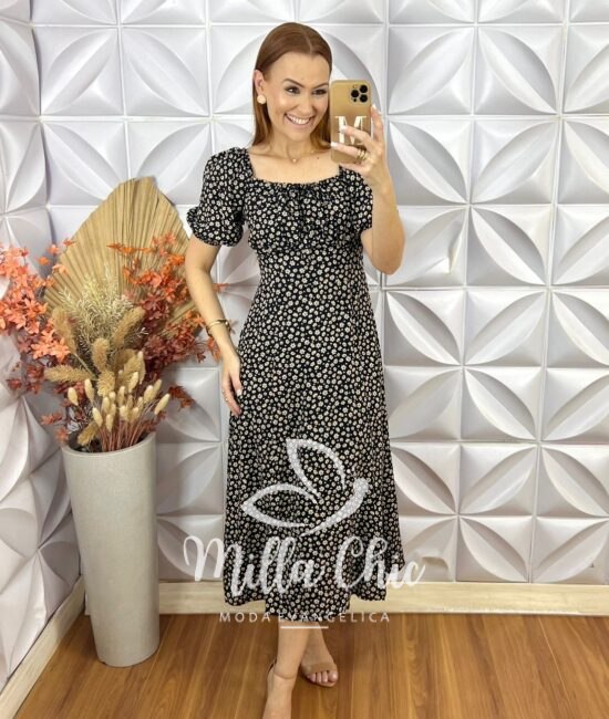 Vestido Narcisa Em Viscolinho - Preto - Milla Chic