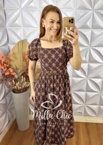 Vestido Magda Em Crepe Bordado - Marrom - Milla Chic