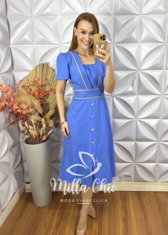 Vestido Odete Em Alfaiataria Twill - Azul - Milla Chic