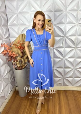 Milla Chic - millachic com br vestido odete em alfaiataria twill azul 4 Vestido Odete Em Alfaiataria Twill - Azul - Milla Chic