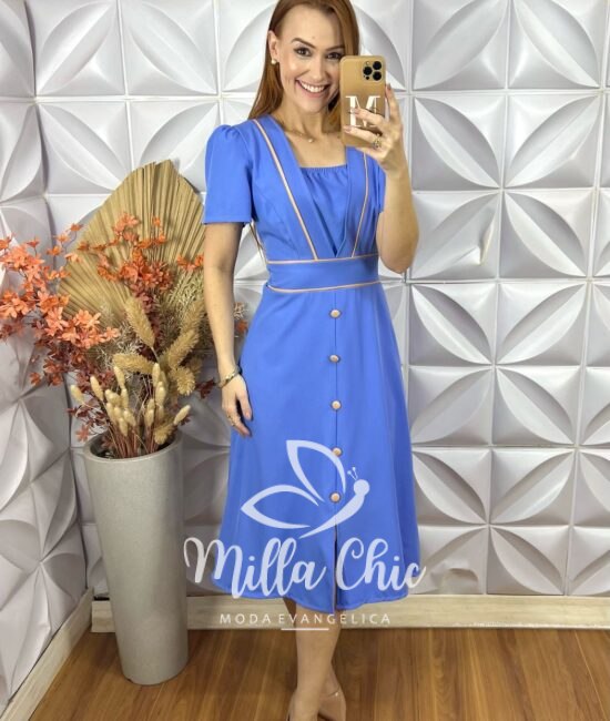 Vestido Odete Em Alfaiataria Twill - Azul - Milla Chic