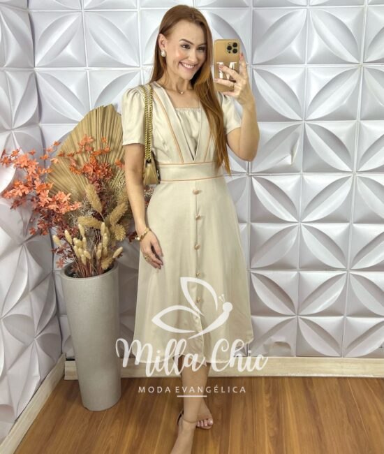 Vestido Odete Em Alfaiataria Twill - Laranja - Milla Chic