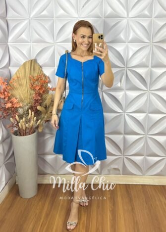 Milla Chic - millachic com br vestido olga em tricoline algodao azul 5 Vestido Olga Em Tricoline Algodão - Azul - Milla Chic