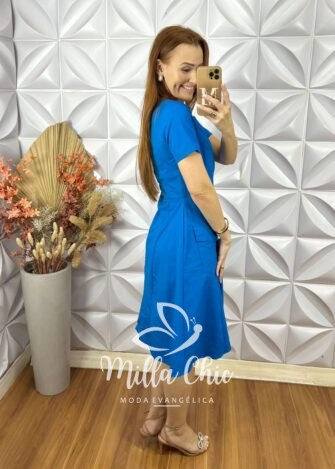 Milla Chic - millachic com br vestido olga em tricoline algodao azul 6 Vestido Olga Em Tricoline Algodão - Azul - Milla Chic