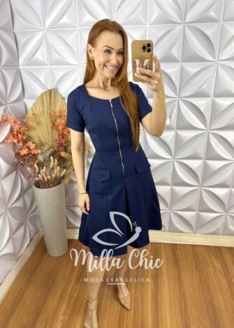 Milla Chic - millachic com br vestido olga em tricoline algodao azul marinho 1 Vestido Olga Em Tricoline Algodão - Azul Marinho - Milla Chic
