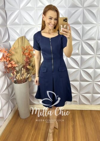 Milla Chic - millachic com br vestido olga em tricoline algodao azul marinho 3 Vestido Olga Em Tricoline Algodão - Azul Marinho - Milla Chic