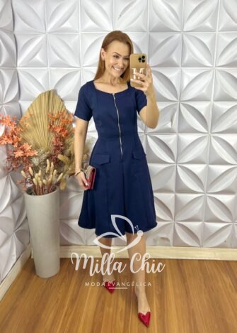 Milla Chic - millachic com br vestido olga em tricoline algodao azul marinho 4 Vestido Olga Em Tricoline Algodão - Azul Marinho - Milla Chic