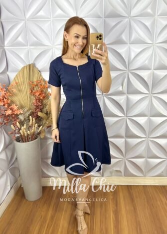 Milla Chic - millachic com br vestido olga em tricoline algodao azul marinho 5 Vestido Olga Em Tricoline Algodão - Azul Marinho - Milla Chic