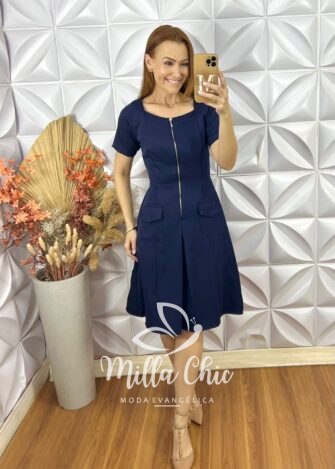 Milla Chic - millachic com br vestido olga em tricoline algodao azul marinho 6 Vestido Olga Em Tricoline Algodão - Azul Marinho - Milla Chic
