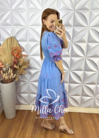 Vestido Rebecca  Bordado- Azul - Milla Chic