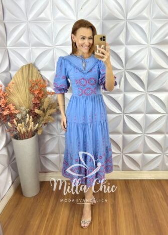 Vestido Rebecca  Bordado- Azul - Milla Chic