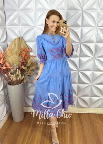 Vestido Rebecca  Bordado- Azul - Milla Chic