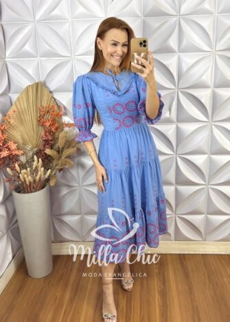 Vestido Rebecca  Bordado- Azul - Milla Chic