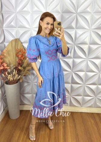 Vestido Rebecca  Bordado- Azul - Milla Chic